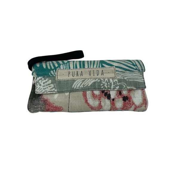 Pura Vida Womens Tropical Leaf Floral Pattern Clutch Wristlet Zipper Snap Closur - Picture 9 of 9